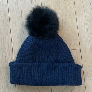 White & Warren Navy & Black Cashmere and Fur Hat